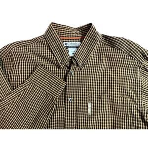 Columbia Sportswear Men’s Brown Black Tan Plaid Button Down Shirt Size Large